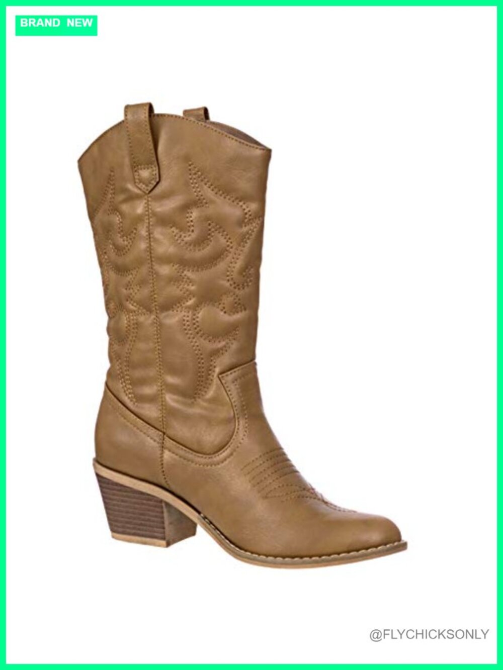Women's Faux Leather Embroidered Western Cowboy Mid-Calf Boots Stacked Heel
